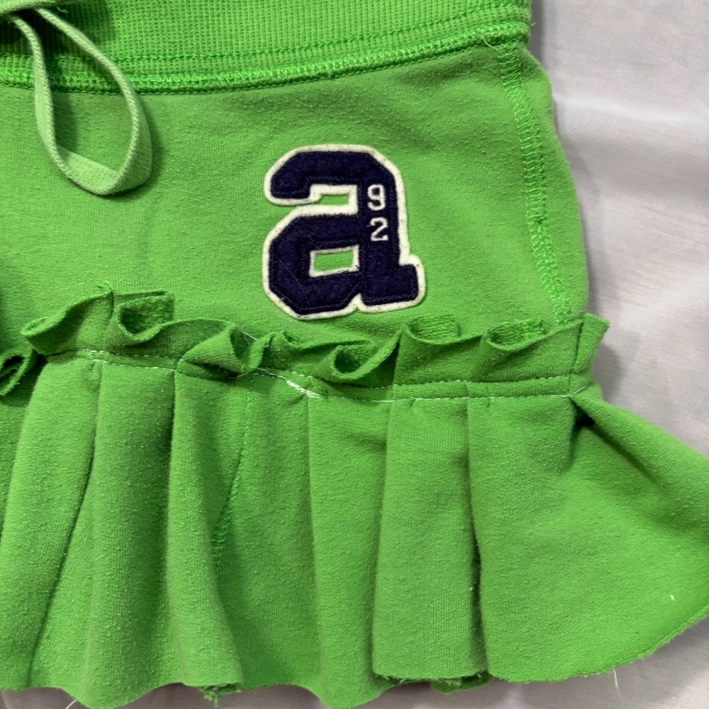 Y2K RARE Abercrombie Green Ruffle Mini Skirt Sweatshirt Material Drawstring - Picture 3 of 8